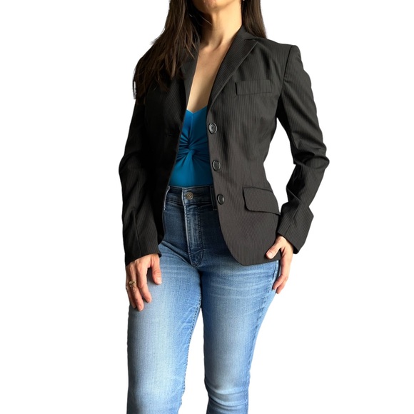 Max Studio Women Black Wool Pinstripe Blazer Jacket, Size 4 - Picture 17 of 17